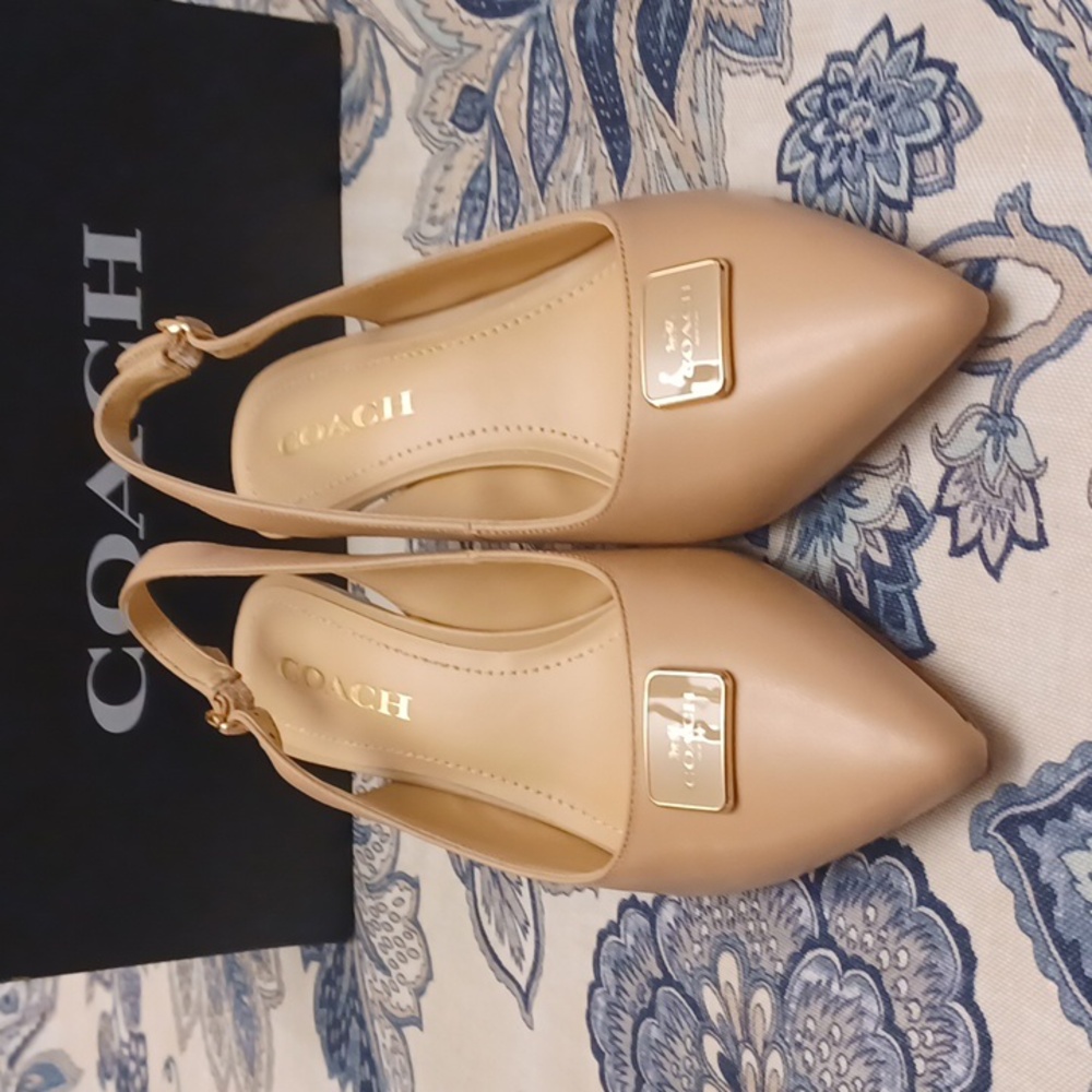 New Coach Jillian Beachwood  Slingback Heels Great Neutral SZ 6.5B - Picture 12 of 16